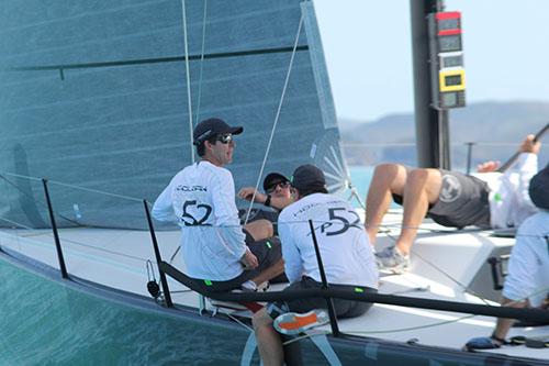 Double Olympic Gold Medallist Malcolm Page in sunglasses calling the shots aboard Hooligan © Sail-World.com http://www.sail-world.com